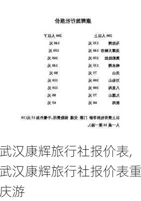 武汉康辉旅行社报价表,武汉康辉旅行社报价表重庆游