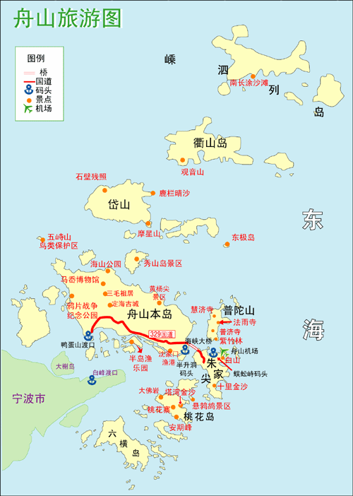 舟山旅游景点分布图,舟山旅游景点分布图高清